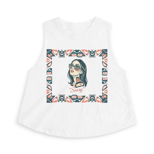 Pre-Contact Sunglasses Crop Top — Retro Aboriginal Graphic Women's Tank