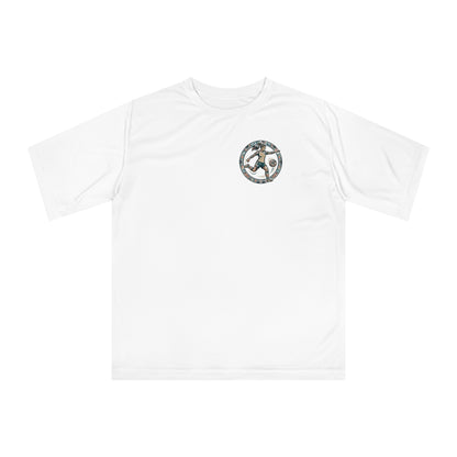 Female Salish Striker Performance T-Shirt — Indigenous Maple Leaf Soccer Design “Honoring the Land, Playing the Game”