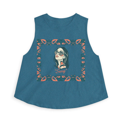 Pre-Contact Sunglasses Crop Top — Retro Aboriginal Graphic Women's Tank
