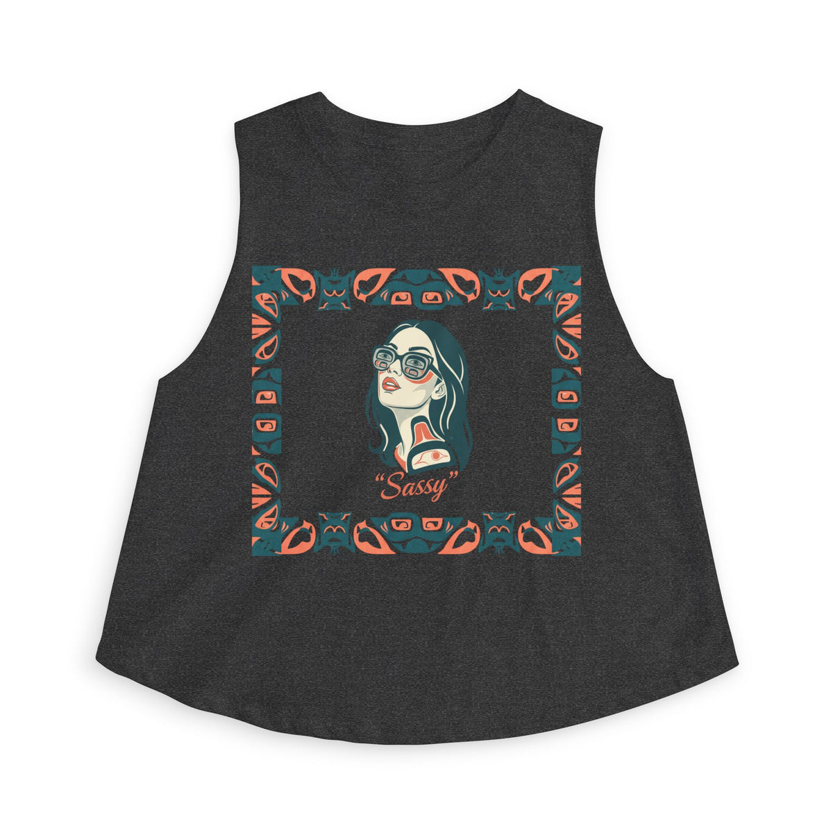 Pre-Contact Sunglasses Crop Top — Retro Aboriginal Graphic Women's Tank
