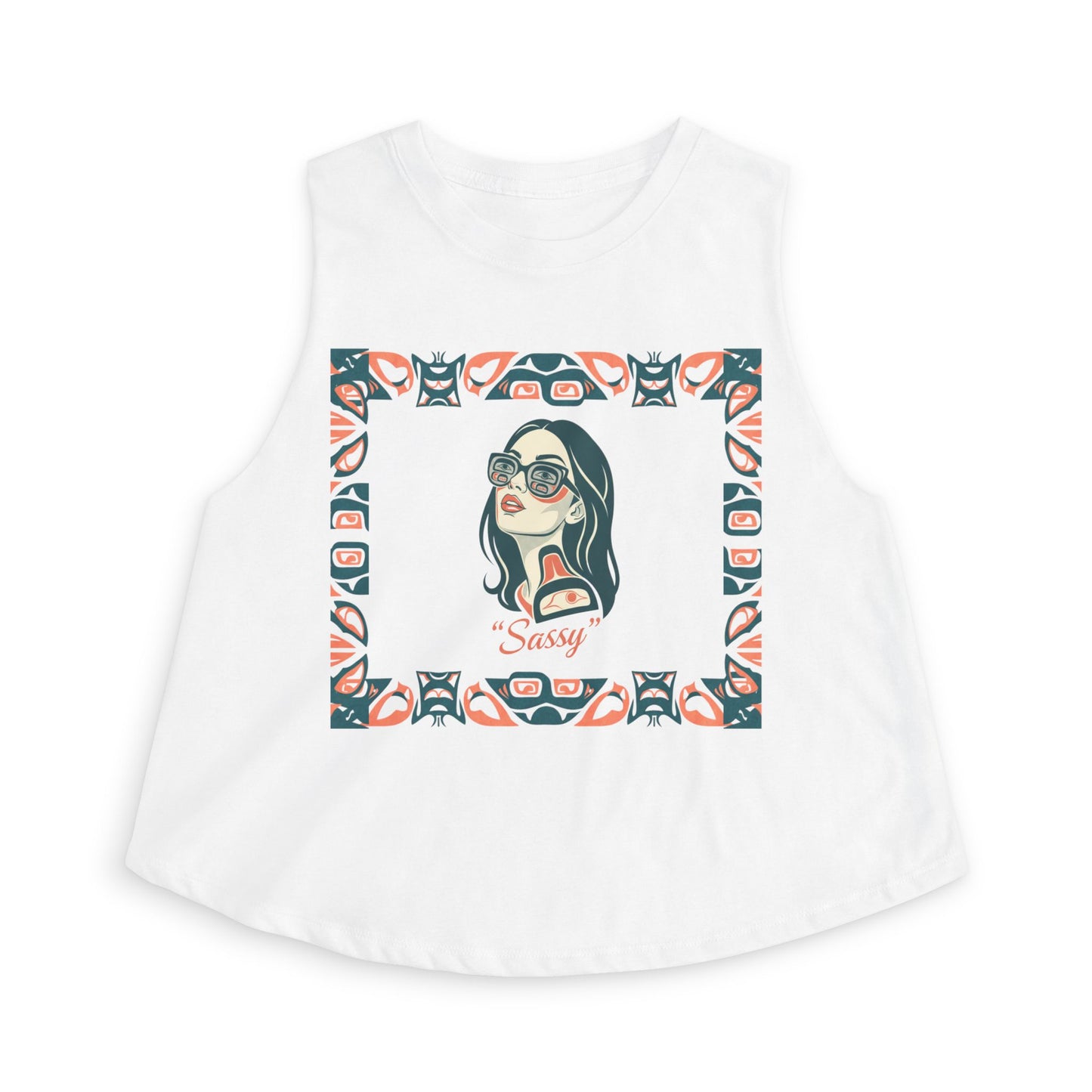 Pre-Contact Sunglasses Crop Top — Retro Aboriginal Graphic Women's Tank