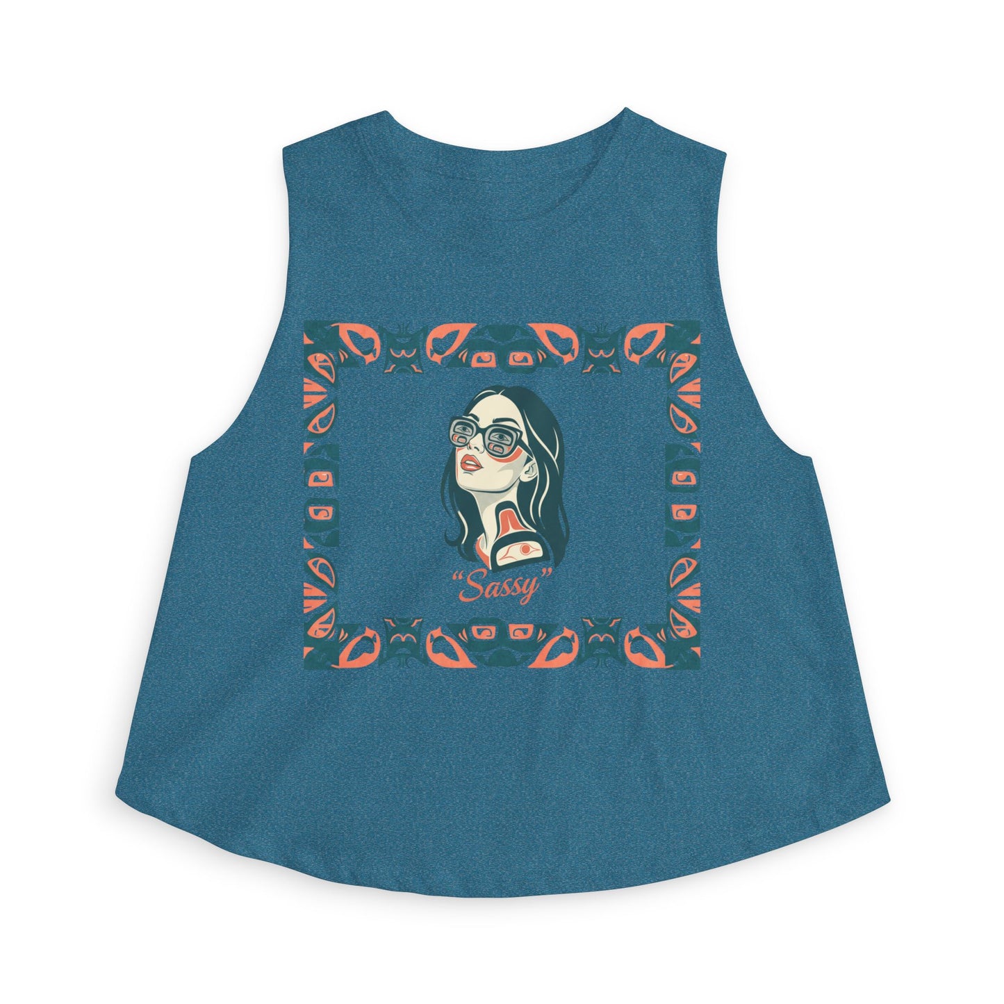 Pre-Contact Sunglasses Crop Top — Retro Aboriginal Graphic Women's Tank