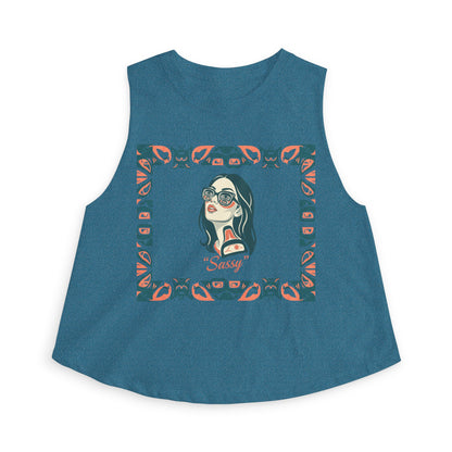 Pre-Contact Sunglasses Crop Top — Retro Aboriginal Graphic Women's Tank