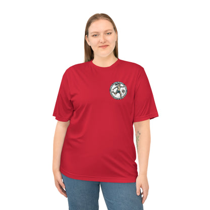 Female Salish Striker Performance T-Shirt — Indigenous Maple Leaf Soccer Design “Honoring the Land, Playing the Game”