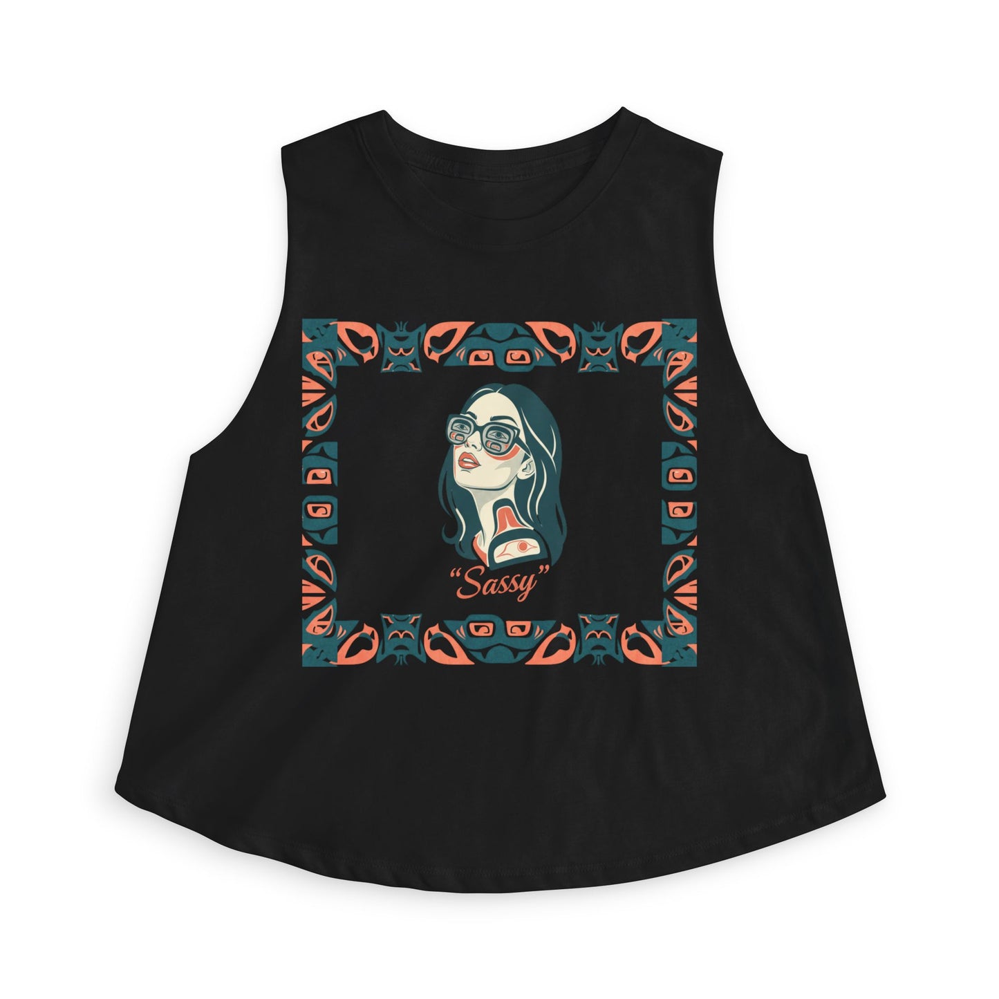 Pre-Contact Sunglasses Crop Top — Retro Aboriginal Graphic Women's Tank