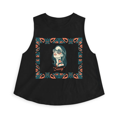 Pre-Contact Sunglasses Crop Top — Retro Aboriginal Graphic Women's Tank