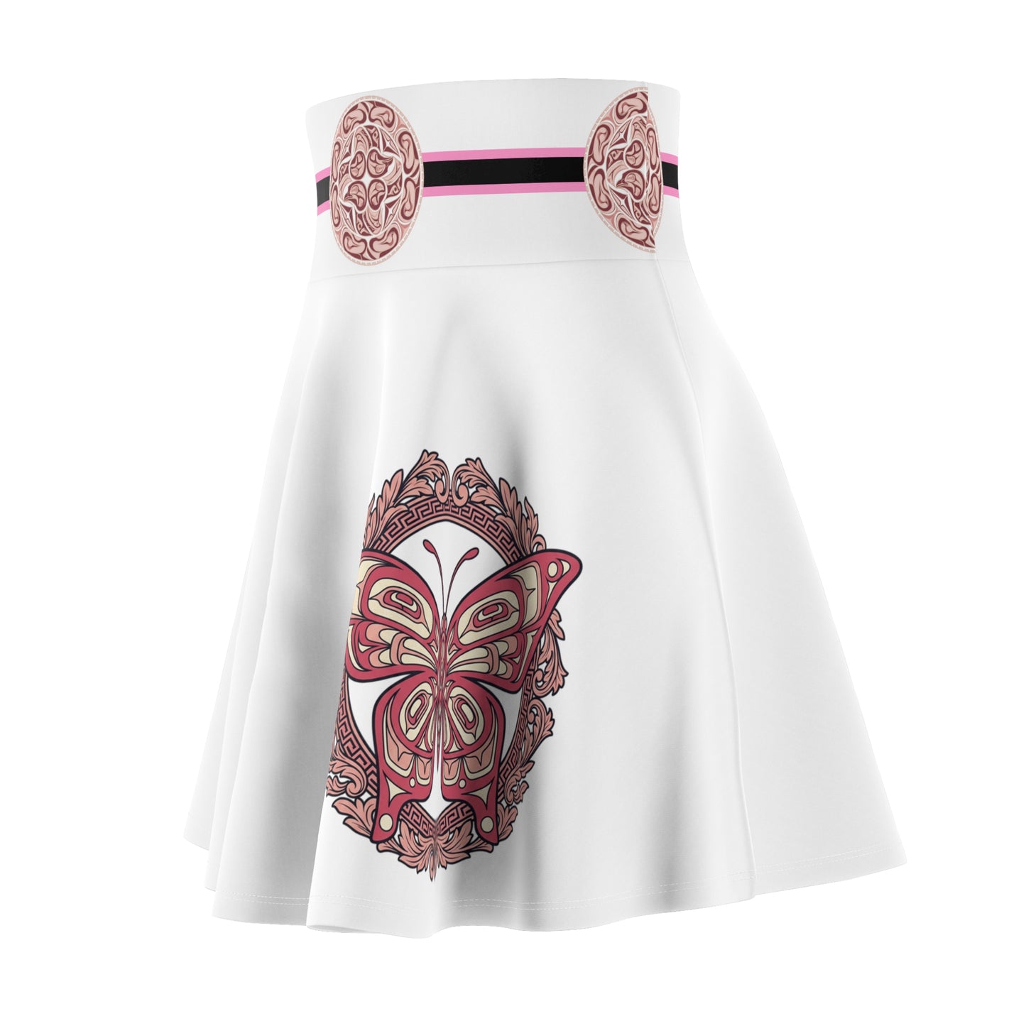 Blush Band Butterfly Skater — Pink Emblem AOP Women's Skater Skirt