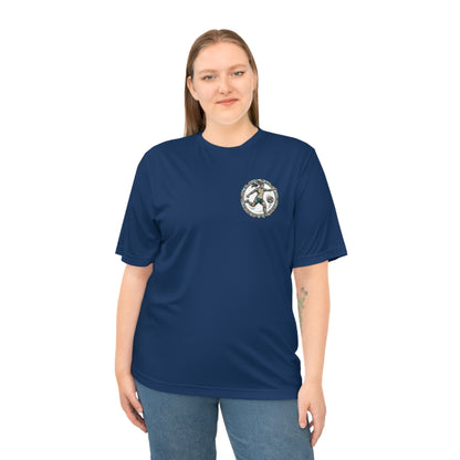Female Salish Striker Performance T-Shirt — Indigenous Maple Leaf Soccer Design “Honoring the Land, Playing the Game”